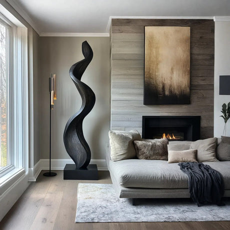 Modern Abstract Solid Wood Sculpture for Living Room Display