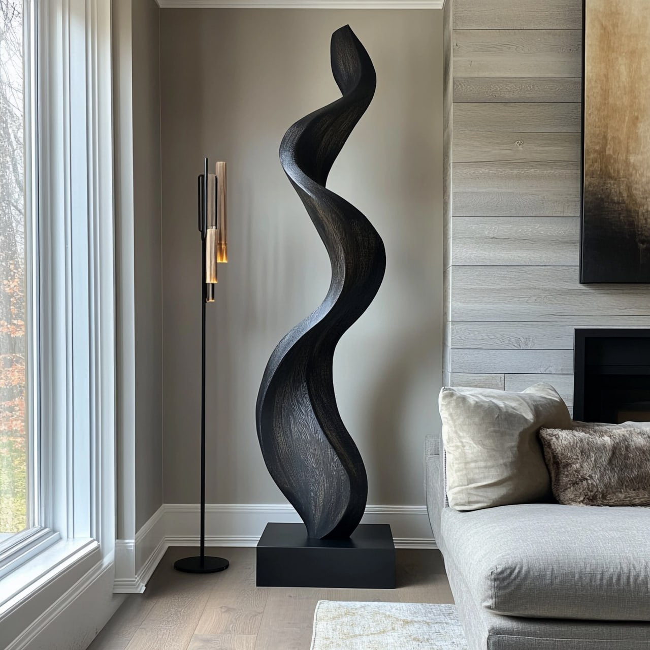 Modern Abstract Solid Wood Sculpture for Living Room Display