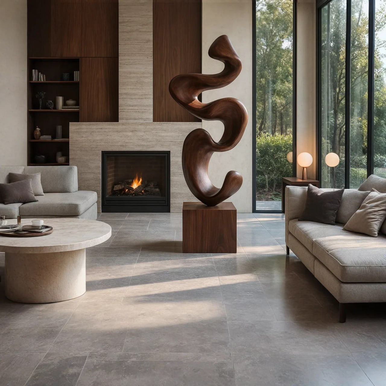 Modern Abstract Solid Wood Sculpture for Living Room Contemporary Organic Art