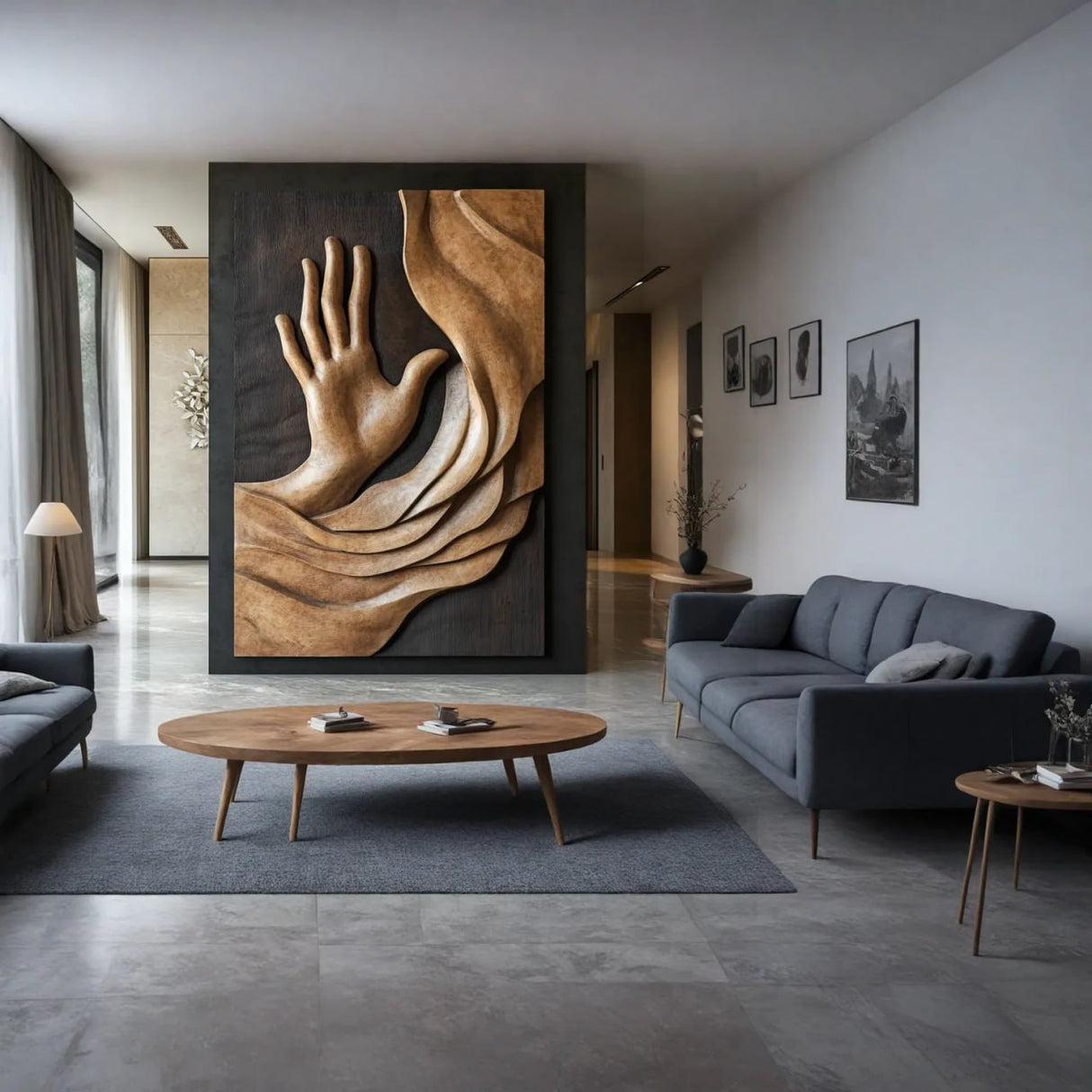 Large Solid Wood Hand Relief Wall Art Panel for Interior Decor