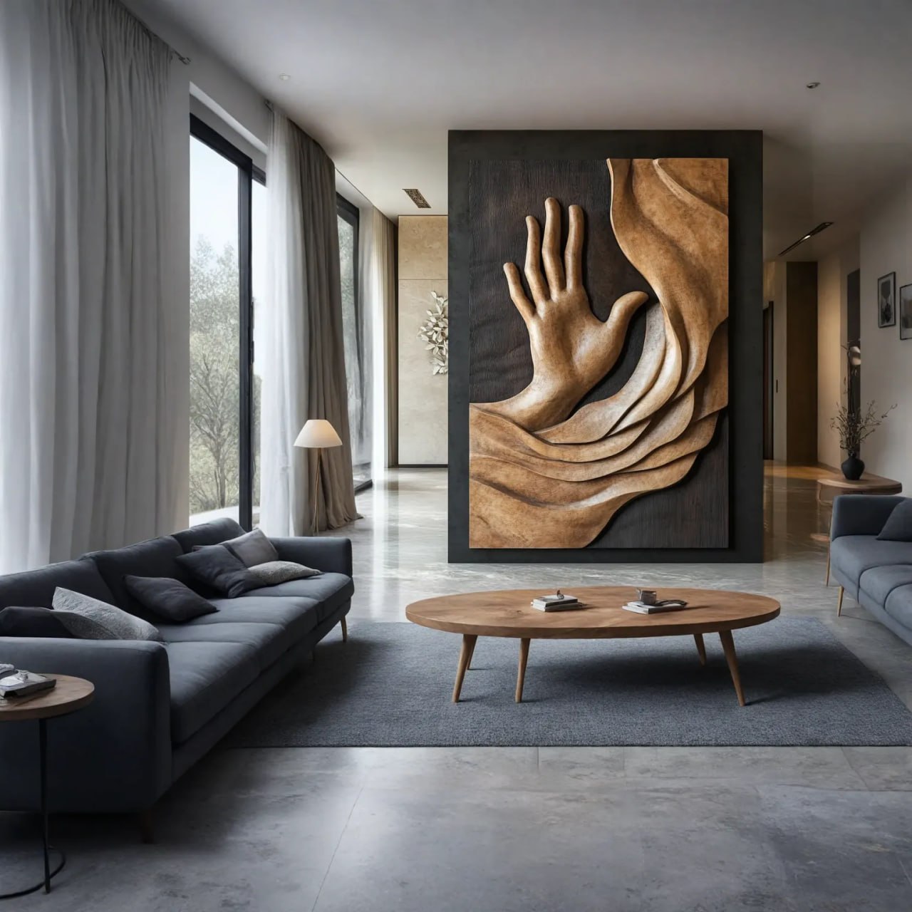 Large Solid Wood Hand Relief Wall Art Panel for Interior Decor