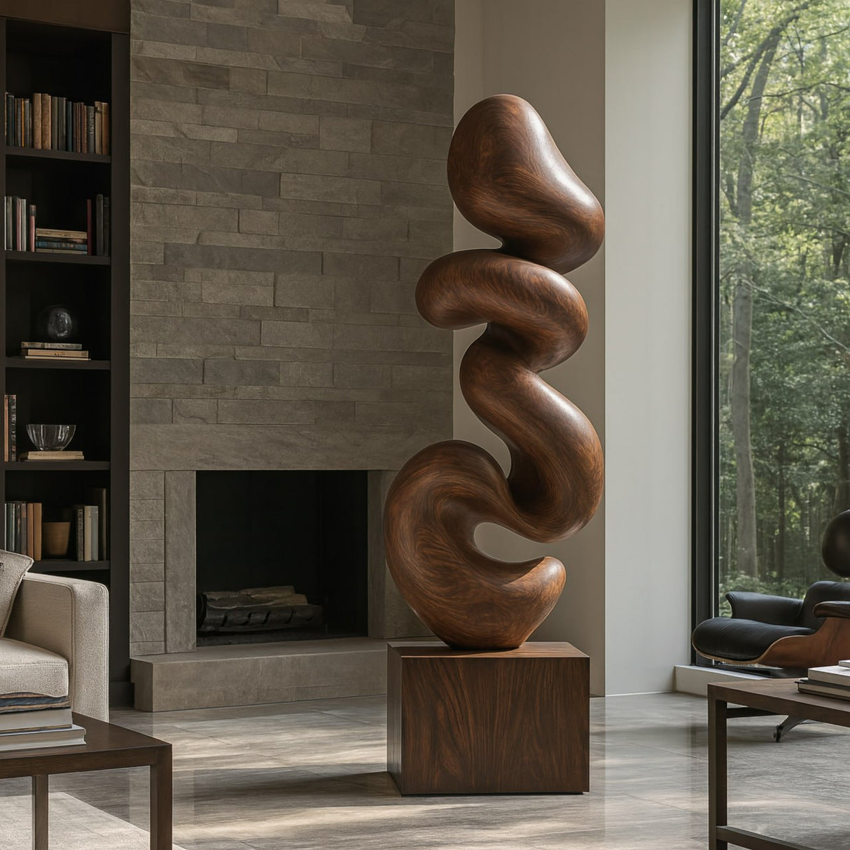 Organic Flow Solid Wood Sculpture for Living Room Interior Display