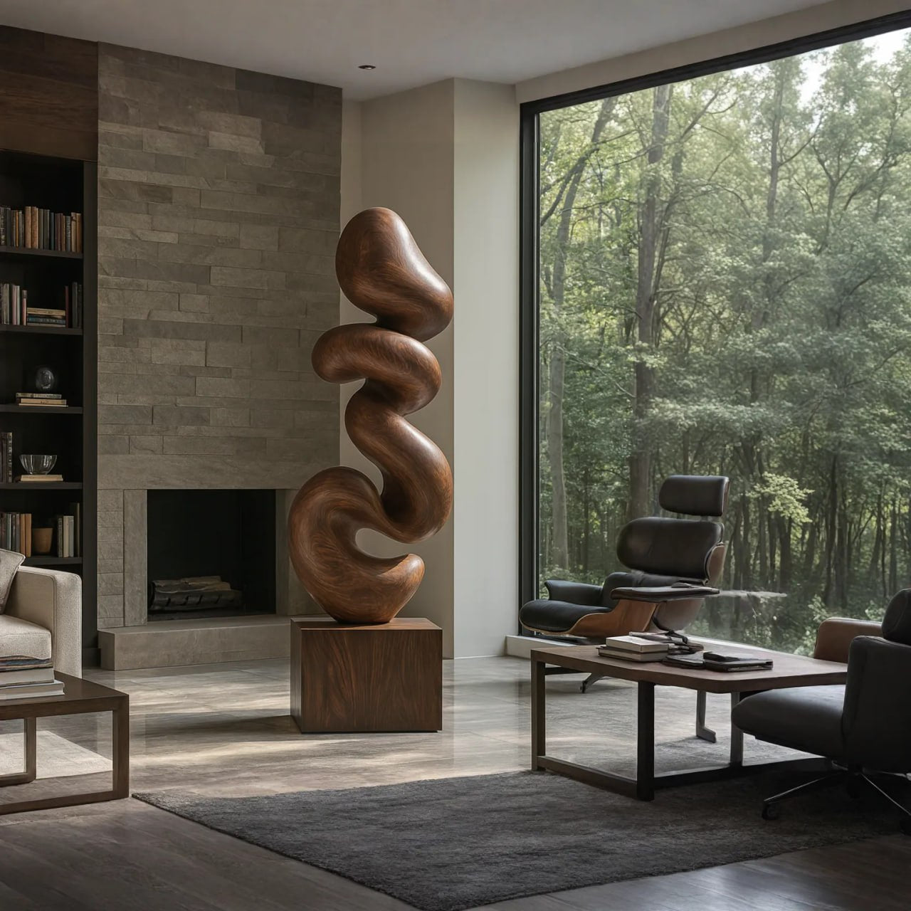Organic Flow Solid Wood Sculpture for Living Room Interior Display