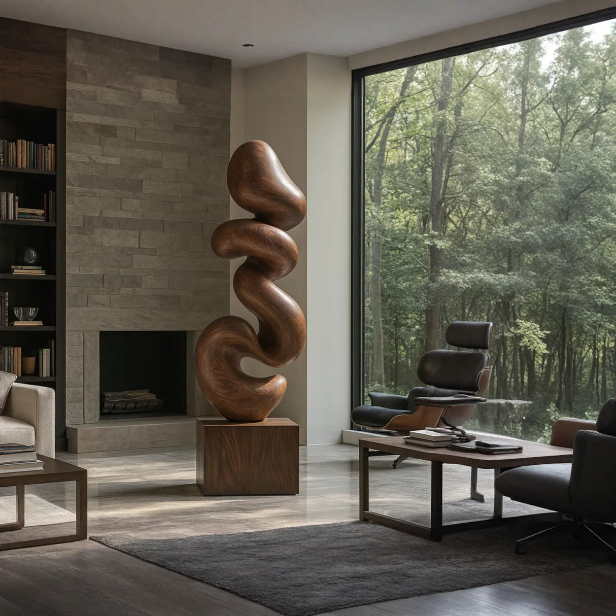 Organic Flow Solid Wood Sculpture for Living Room Interior Display