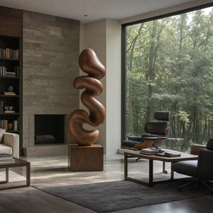 Organic Flow Solid Wood Sculpture for Living Room Interior Display
