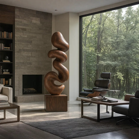 Organic Flow Solid Wood Sculpture for Living Room Interior Display