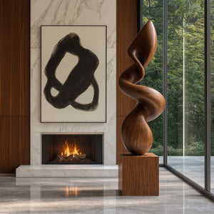 Curved Abstract Solid Wood Sculpture for Living Room Interior Display