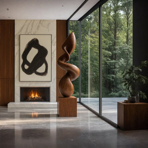 Curved Abstract Solid Wood Sculpture for Living Room Interior Display