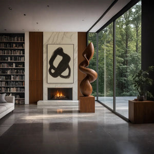 Curved Abstract Solid Wood Sculpture for Living Room Interior Display