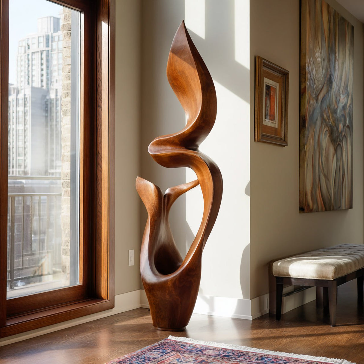 Organic Sculptural Solid Wood Sculpture for Modern Living Room Decor