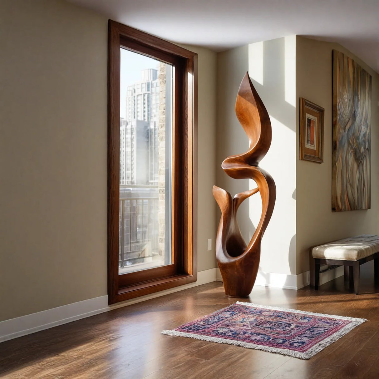 Organic Sculptural Solid Wood Sculpture for Modern Living Room Decor