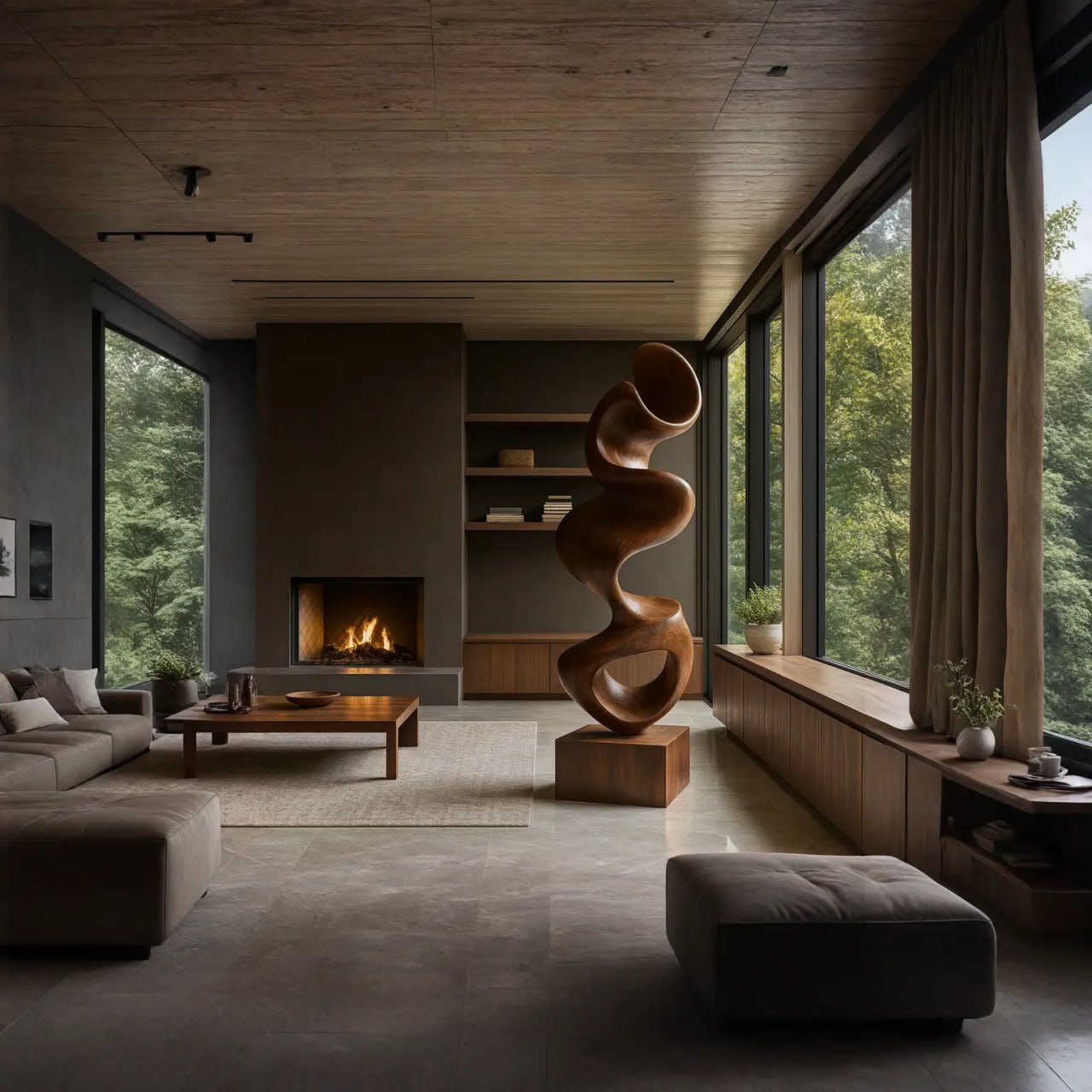 Solid Wood Flow-Form Sculpture for Living Rooms and Entryways