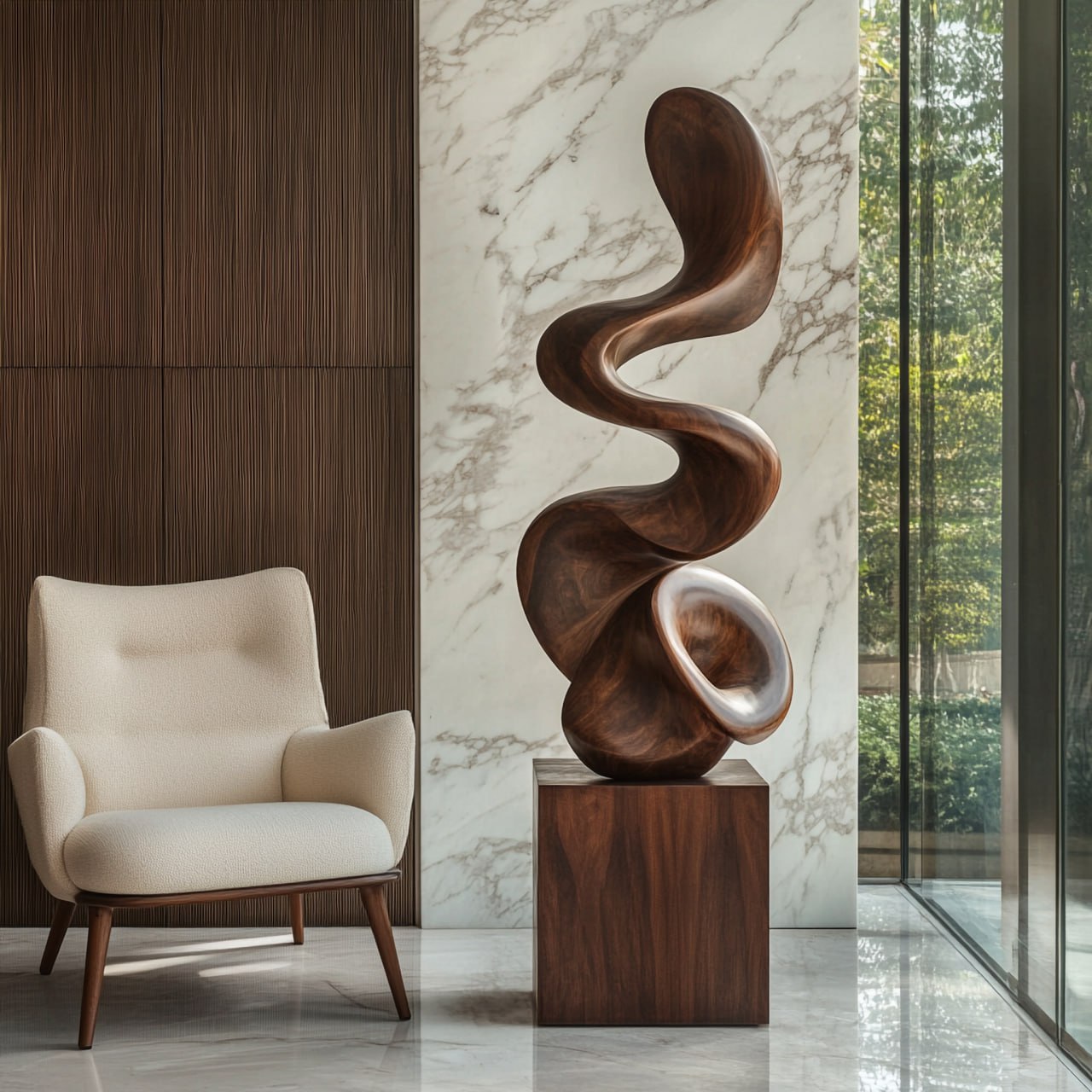 Modern Flowing Solid Wood Sculpture for Living Room Accent Display