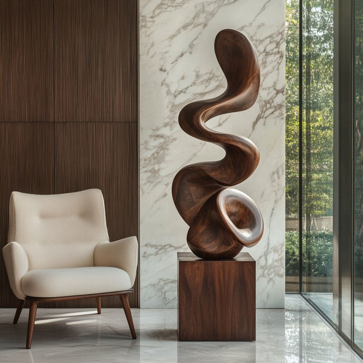 Modern Flowing Solid Wood Sculpture for Living Room Accent Display