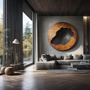 Round Textured Center Solid Wood Wall Sculpture for Living Room