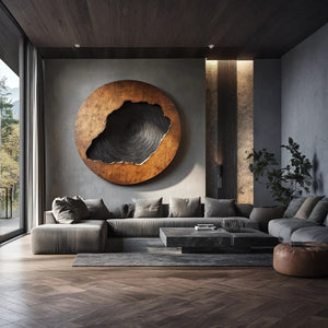 Round Textured Center Solid Wood Wall Sculpture for Living Room