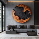 Round Solid Wood Wall Sculpture with Organic Carved Texture