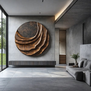 Contemporary Layered Relief Solid Wood Wall Sculpture for Interior Spaces