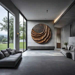 Contemporary Layered Relief Solid Wood Wall Sculpture for Interior Spaces