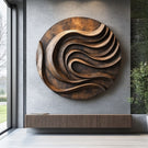 Round Solid Wood Wall Sculpture for Modern Living Room Interiors