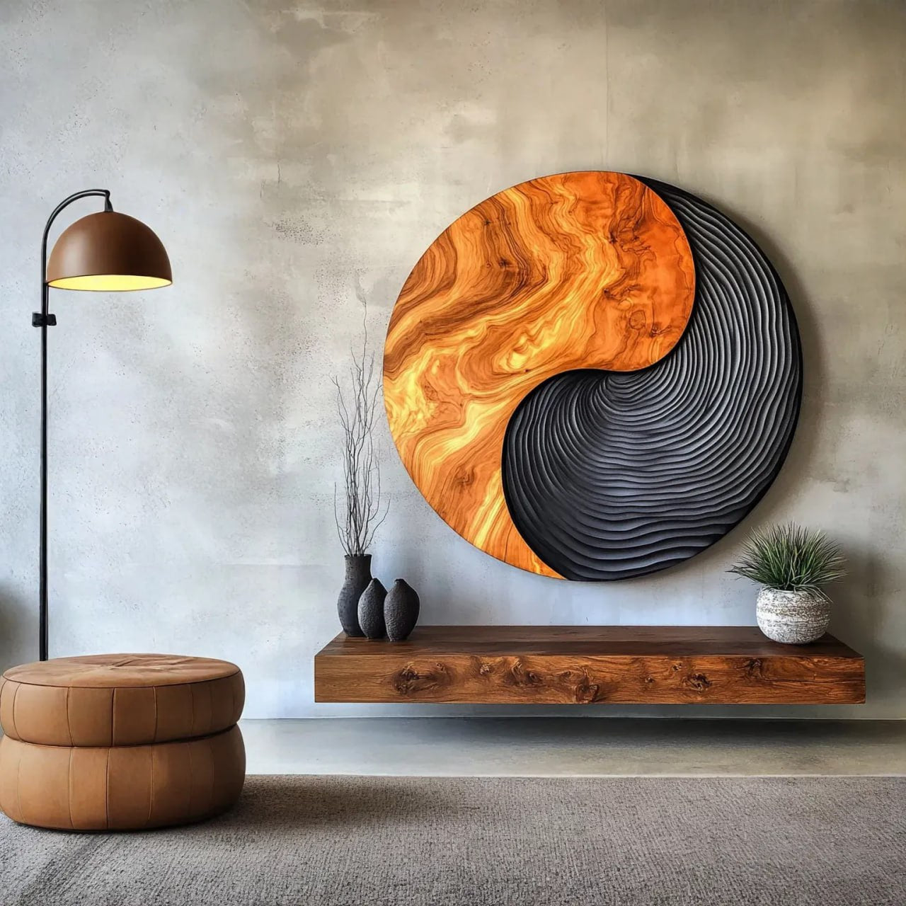 Flowing Grain Solid Wood Wall Art Sculpture for Living Room