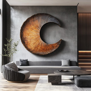 Abstract Solid Wood Crescent Wall Sculpture for Contemporary Interior Spaces