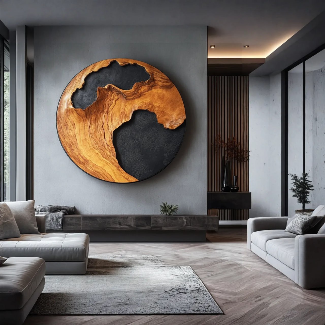 Organic Modern Solid Wood Wall Sculpture for Luxury Living Rooms