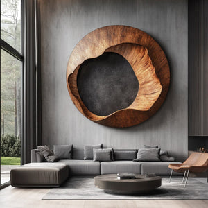 Organic Solid Wood Circular Wall Sculpture for Modern Interiors