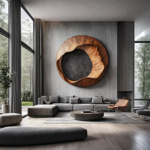 Organic Solid Wood Circular Wall Sculpture for Modern Interiors