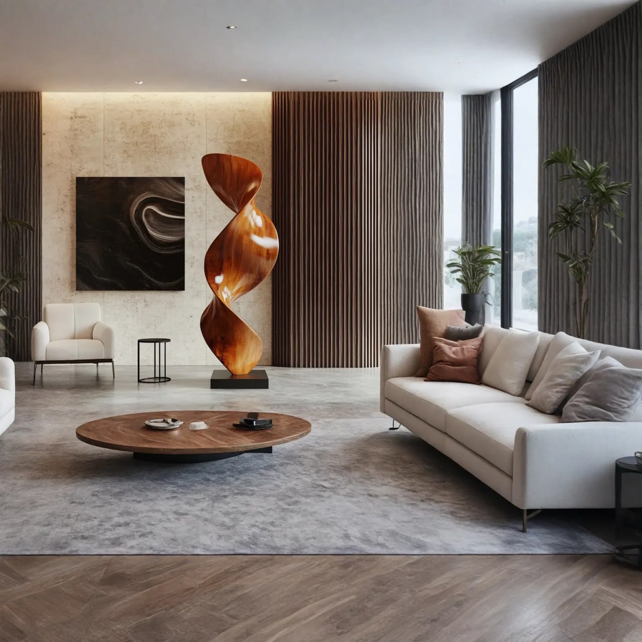 Contemporary Flowing Solid Wood Sculpture for Living Room Art Display
