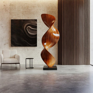 Contemporary Flowing Solid Wood Sculpture for Living Room Art Display