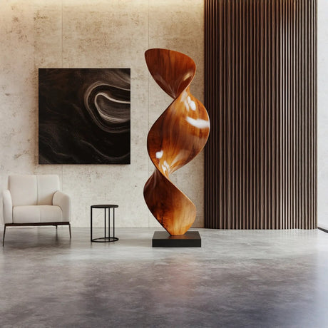Contemporary Flowing Solid Wood Sculpture for Living Room Art Display