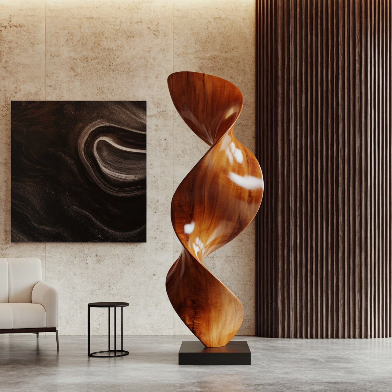Contemporary Flowing Solid Wood Sculpture for Living Room Art Display