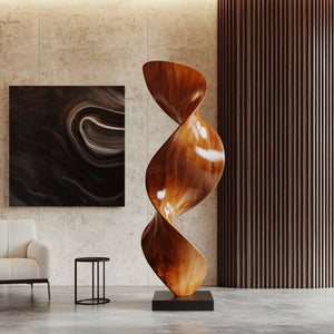 Contemporary Flowing Solid Wood Sculpture for Living Room Art Display