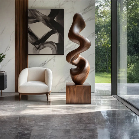 Contemporary Solid Wood Flow Sculpture for Living Room Accent Display