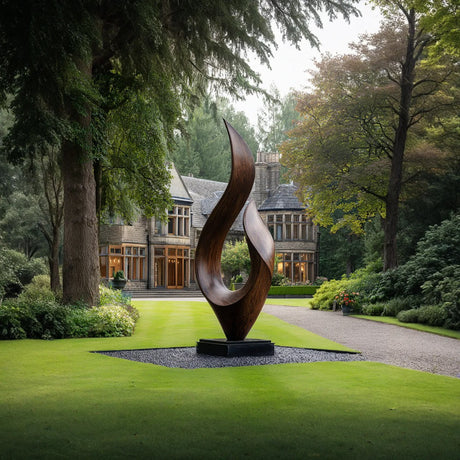 Contemporary Leaf Form Garden Solid Wood Sculpture for Landscape and Outdoor Display