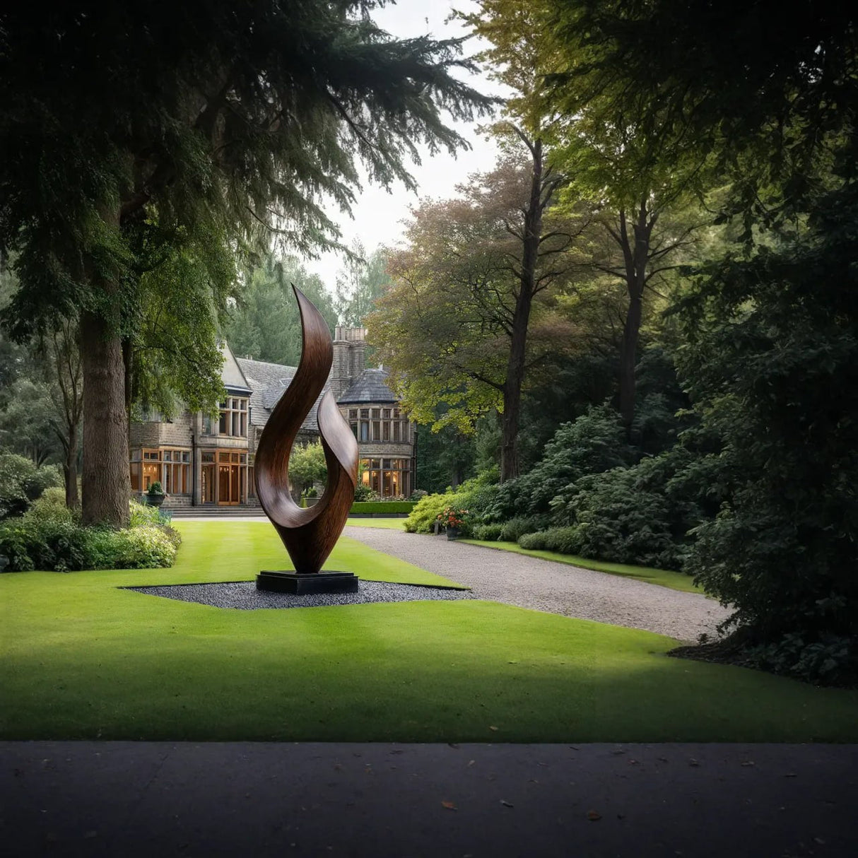 Contemporary Leaf Form Garden Solid Wood Sculpture for Landscape and Outdoor Display
