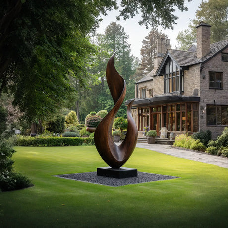 Flame Form Solid Wood Outdoor Sculpture for Garden Landscapes
