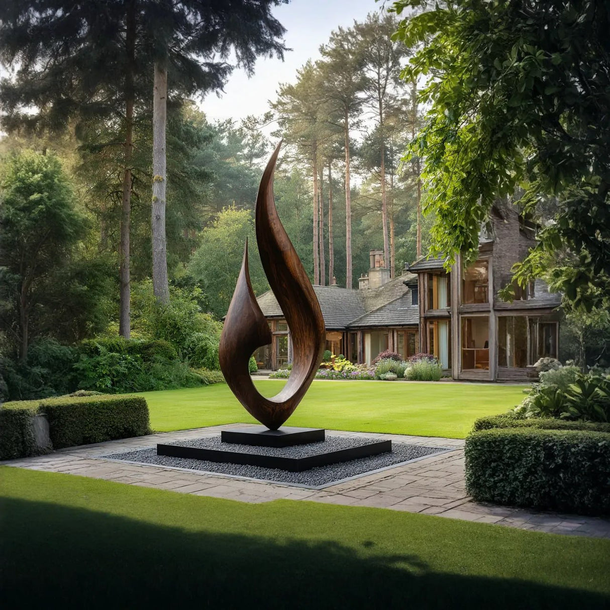 Flowing Flame Solid Wood Outdoor Sculpture for Garden Landscapes