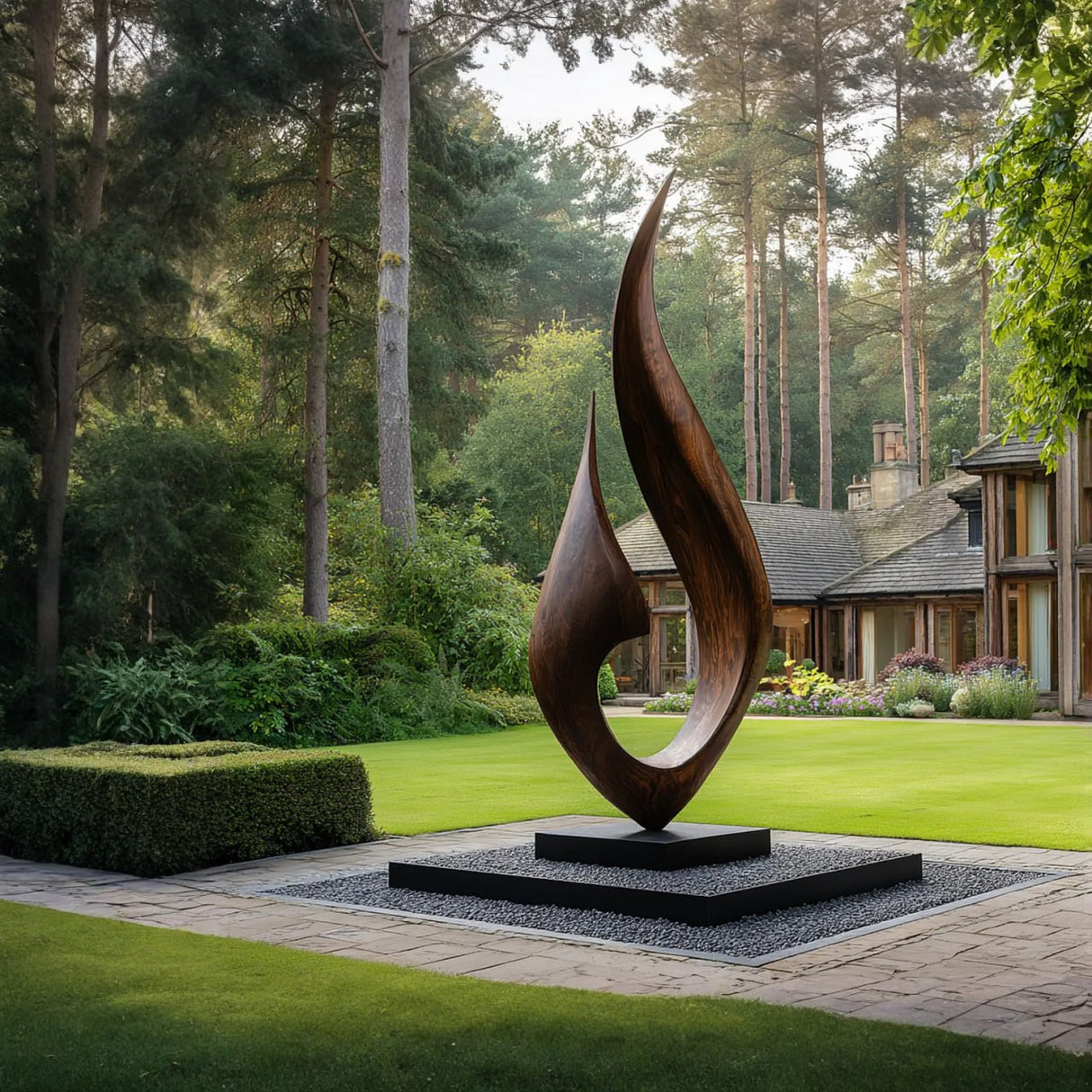 Flowing Flame Solid Wood Outdoor Sculpture for Garden Landscapes