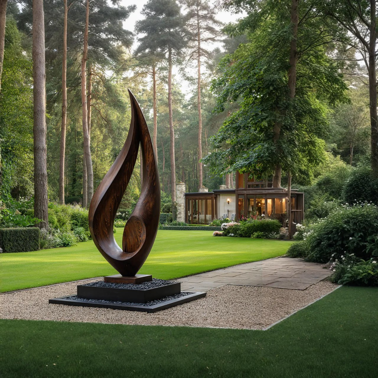Sculptural Leaf Form Solid Wood Garden Art for Landscape and Outdoor Design