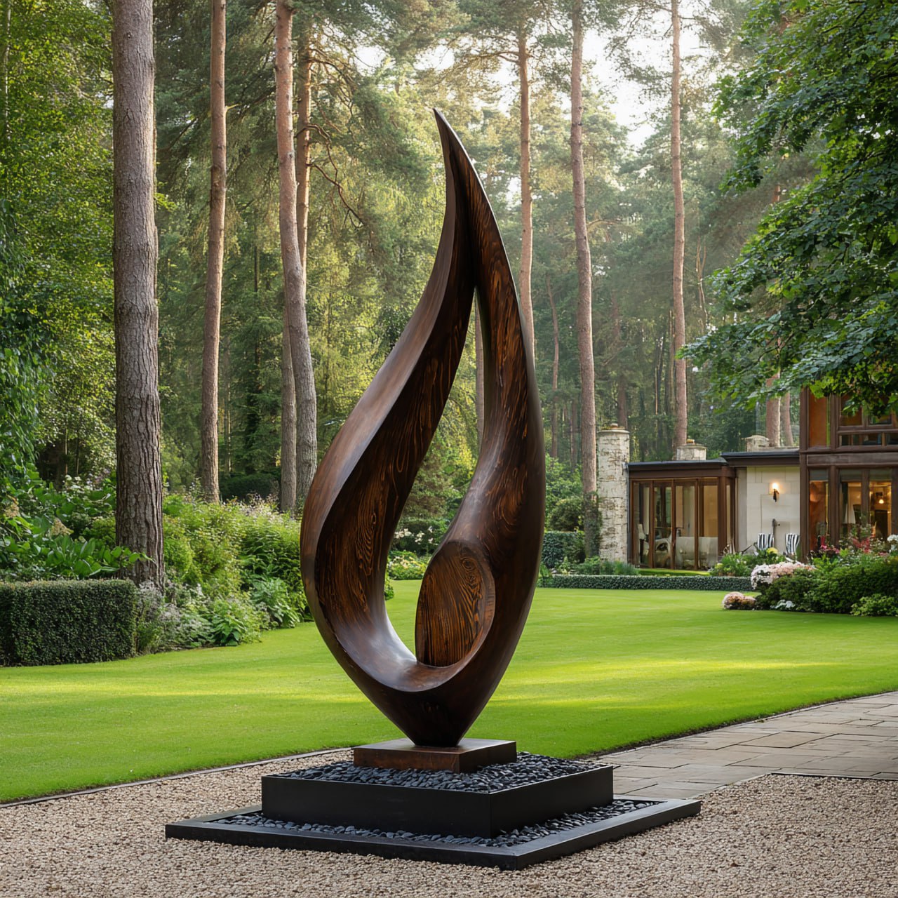 Sculptural Leaf Form Solid Wood Garden Art for Landscape and Outdoor Design