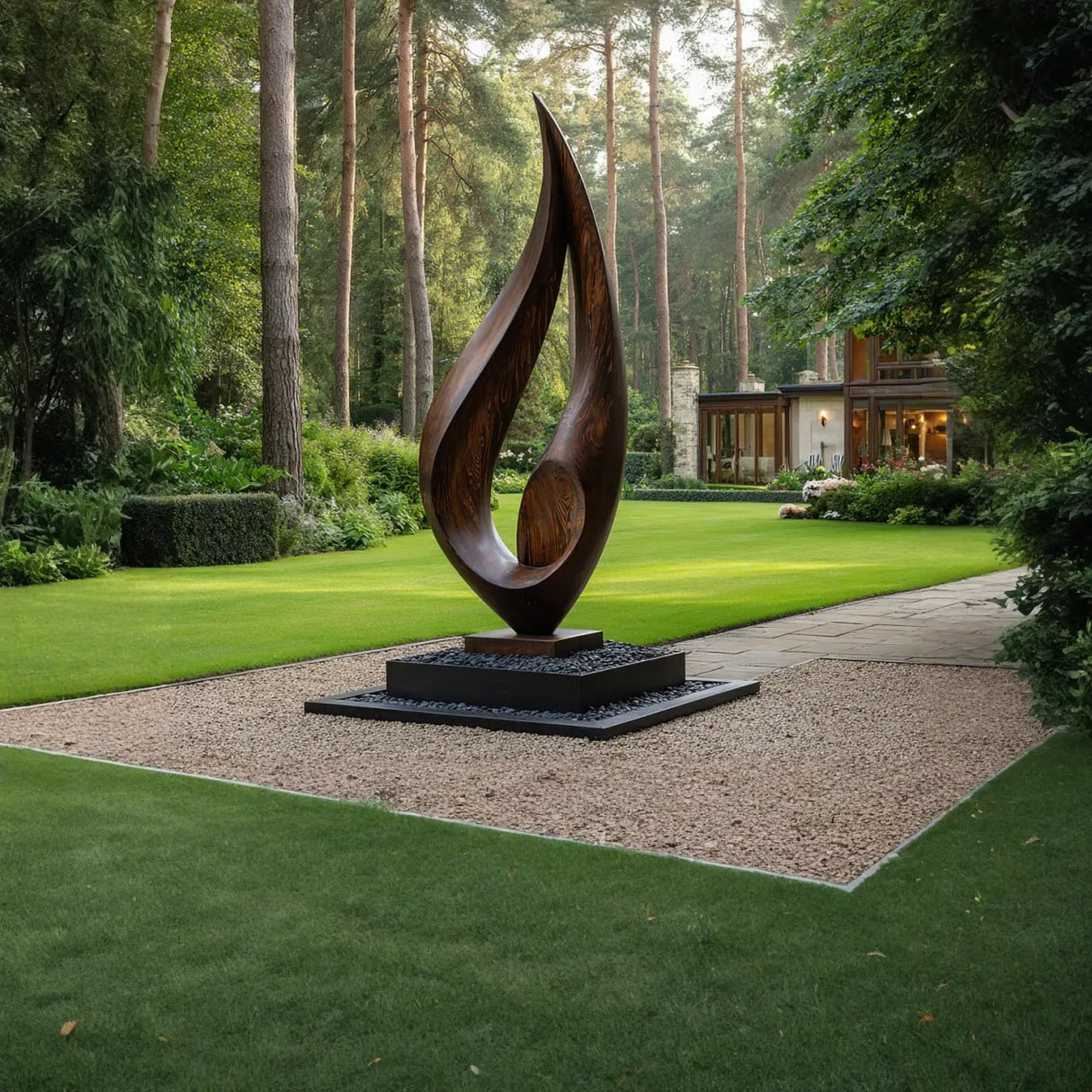 Sculptural Leaf Form Solid Wood Garden Art for Landscape and Outdoor Design