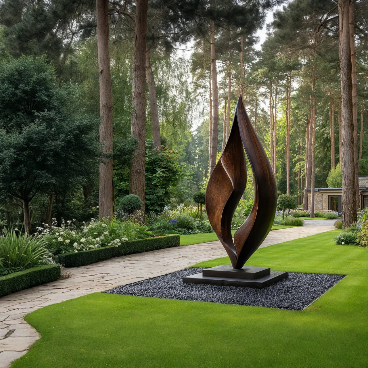 Contemporary Solid Wood Garden Sculpture for Outdoor Landscape Feature