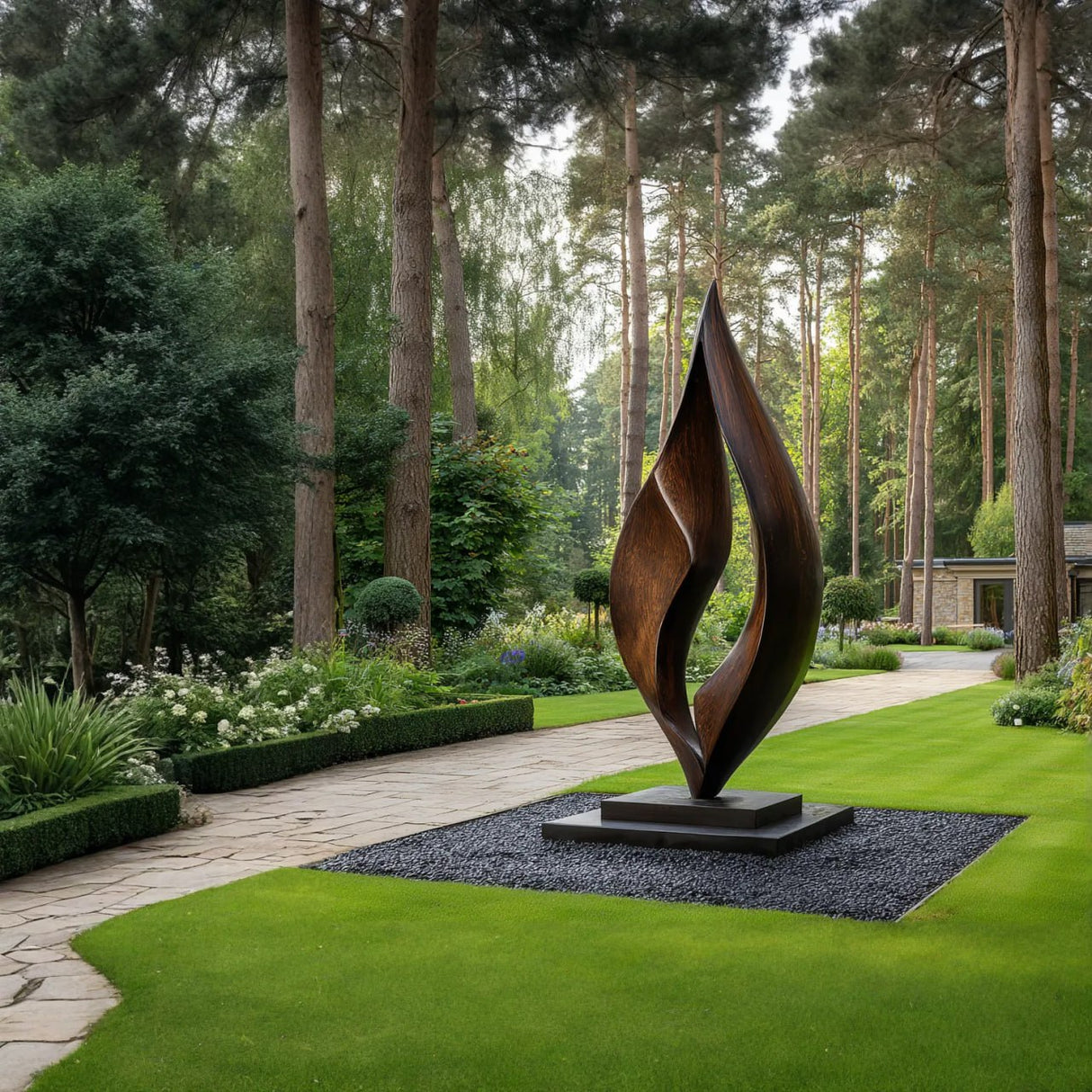 Contemporary Solid Wood Garden Sculpture for Outdoor Landscape Feature