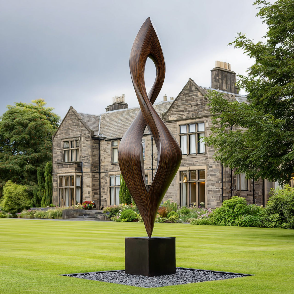 Sculptural Solid Wood Garden Centerpiece with Flowing Organic Form