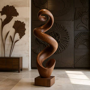 Contemporary Solid Wood Flowing Sculpture for Living Room Display