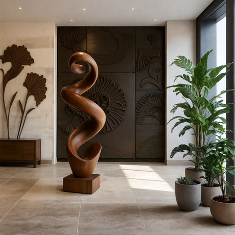 Contemporary Solid Wood Flowing Sculpture for Living Room Display