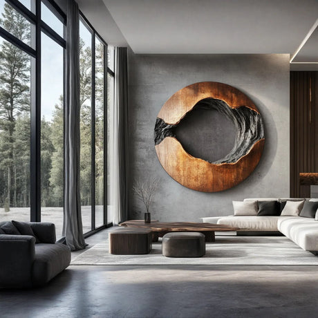 Contemporary Solid Wood Circular Wall Sculpture for Living Rooms