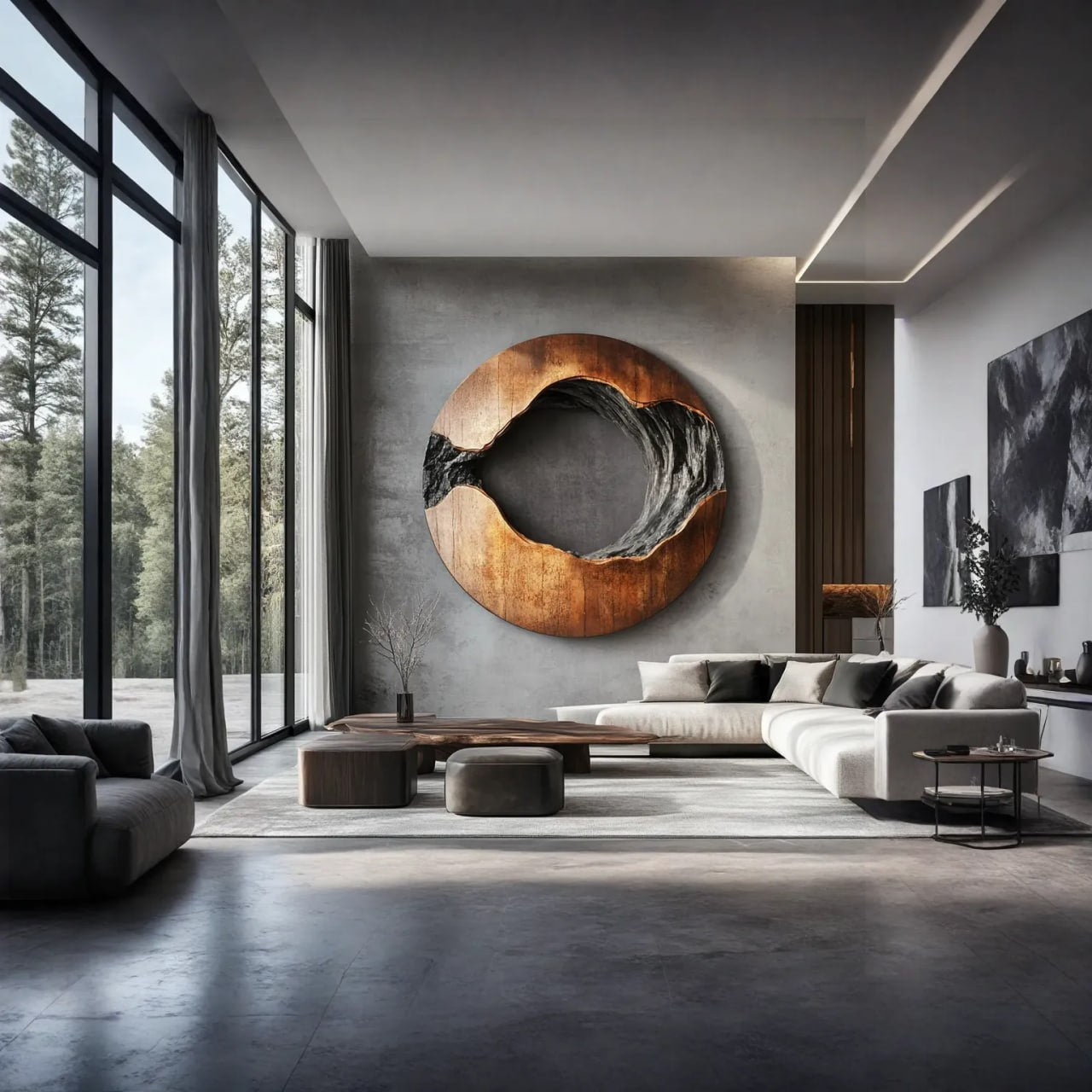 Contemporary Solid Wood Circular Wall Sculpture for Living Rooms